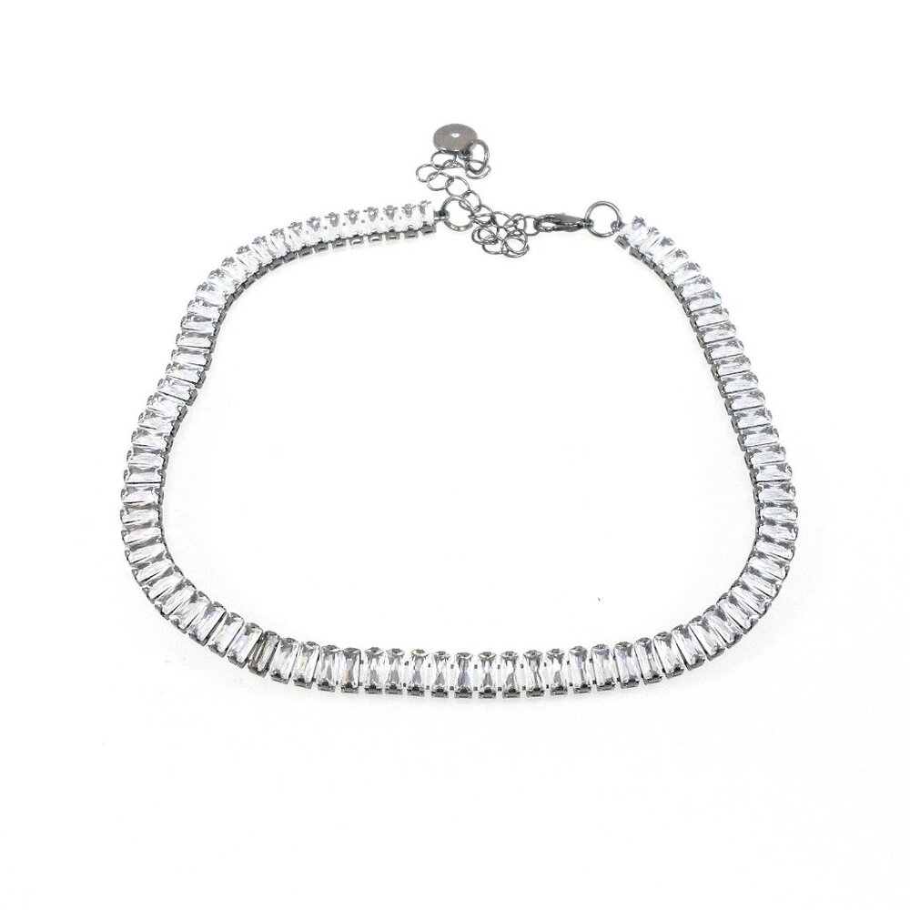 New Christian Siriano NY Cubic Zirconia Adjustable Choker Necklace Silver 13”+3”